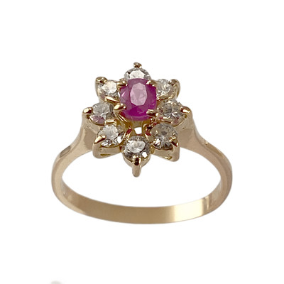 Bague d'occasion or 750 rose zirconias rubis
