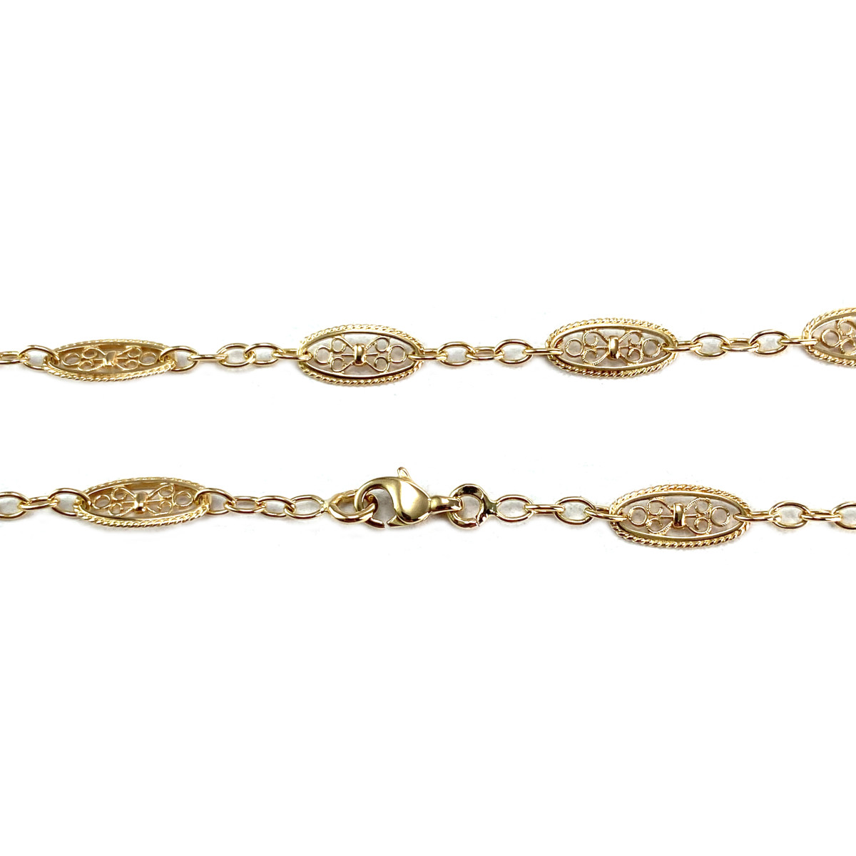 Sautoir d'occasion or 750 jaune filigrannes maille fantaisie - vue 3