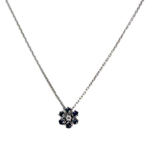Collier d'occasion or 750 blanc maille forcat diamant saphir