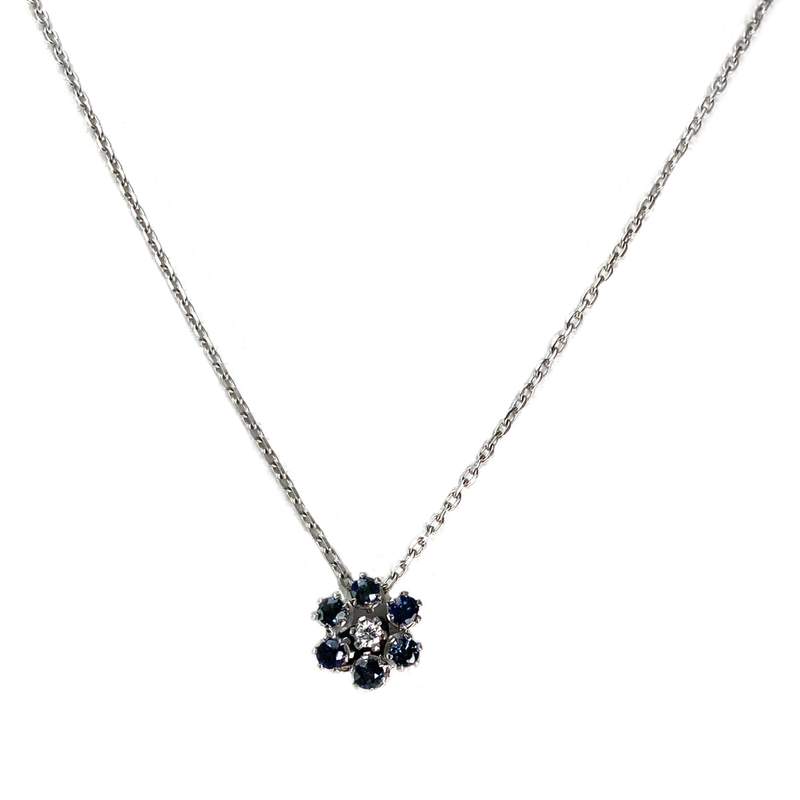 Tweedehands ketting van 750 witgoud met forcat-schakels, diamant en saffier - afbeelding 1