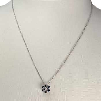 Collier d'occasion or 750 blanc maille forcat diamant saphir