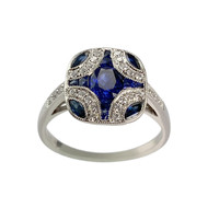 Bague d'occasion or 750 blanc diamants saphirs