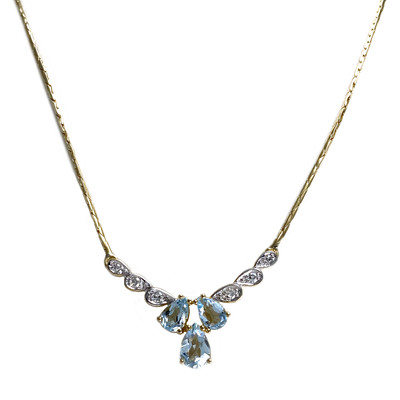 Collier d'occasion  or 750 2 tons maille haricot diamants topazes bleues traitées - vue 1