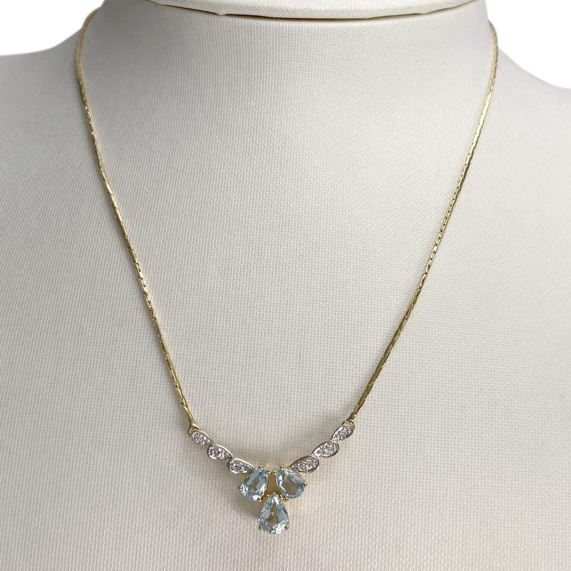 Collier d'occasion  or 750 2 tons maille haricot diamants topazes bleues traitées - vue 2