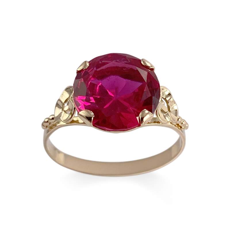 Tweedehands ring van 750 geelgoud met synthetische korund - afbeelding 1
