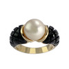 Bague d'occasion or 750 jaune perle de culture résine noire - vue V1
