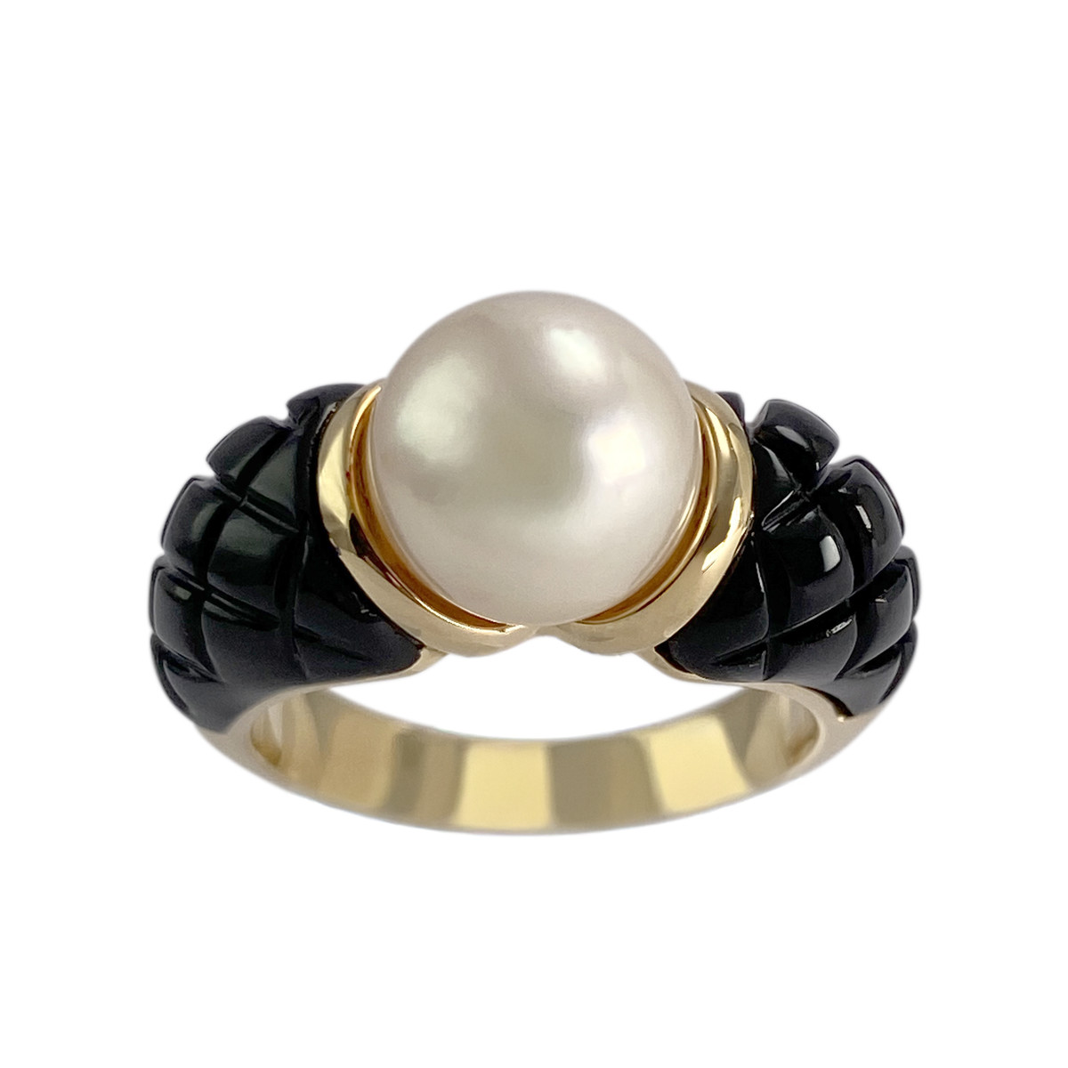 Bague d'occasion or 750 jaune perle de culture résine noire