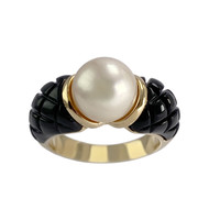 Bague d'occasion or 750 jaune perle de culture résine noire