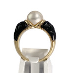 Bague d'occasion or 750 jaune perle de culture résine noire - vue 3