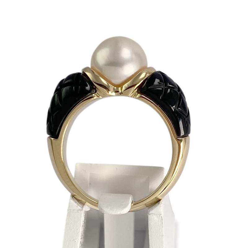 Bague d'occasion or 750 jaune perle de culture résine noire - vue 3