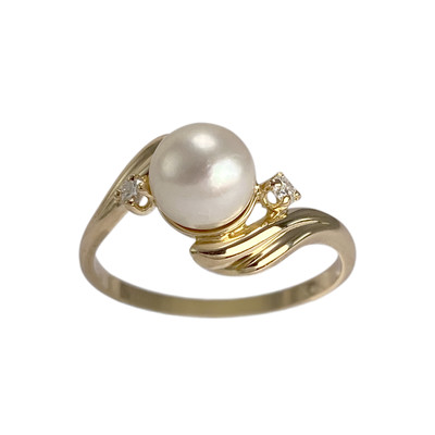 Bague d'occasion or 750 jaune diamants perle de culture - vue 1