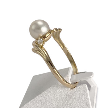 Bague d'occasion or 750 jaune diamants perle de culture