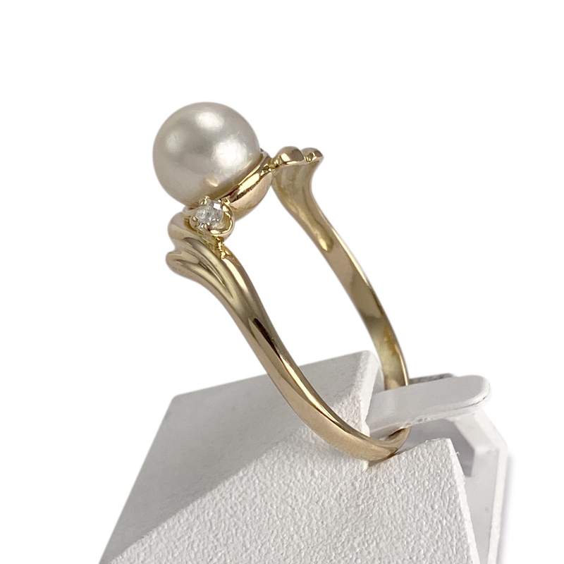 Bague d'occasion or 750 jaune diamants perle de culture - vue 2