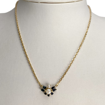 Collier d'occasion or 750 jaune maille forçat saphirs perles de culture