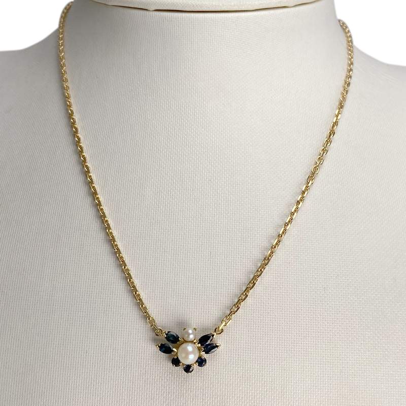 Collier d'occasion or 750 jaune maille forçat saphirs perles de culture - vue 2