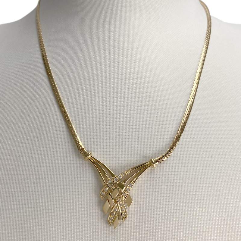 Collier d'occasion or 750 jaune maille anglaise diamants - vue 2