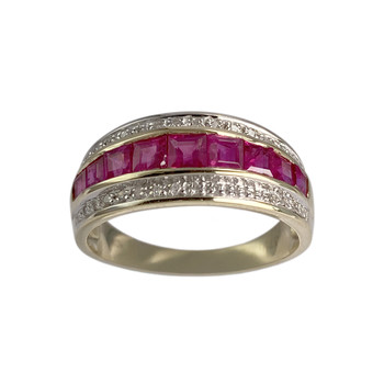 Bague d'occasion 2 ors 375 diamants rubis