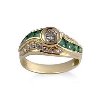 Bague d'occasion or 750 jaune diamants émeraudes