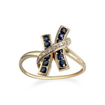 Bague d'occasion  or 750 2 tons diamants saphirs - vue 1