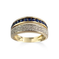 Bague d'occasion  or 750 2 tons diamants saphirs