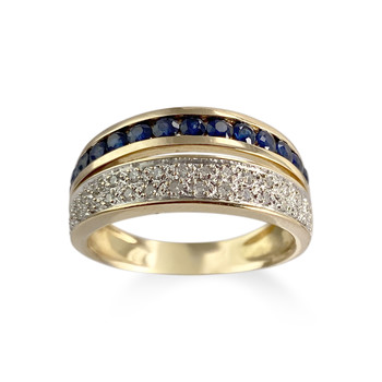 Bague d'occasion  or 750 2 tons diamants saphirs