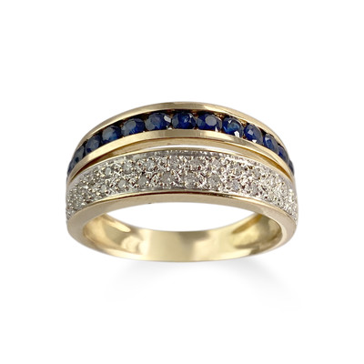 Bague d'occasion  or 750 2 tons diamants saphirs