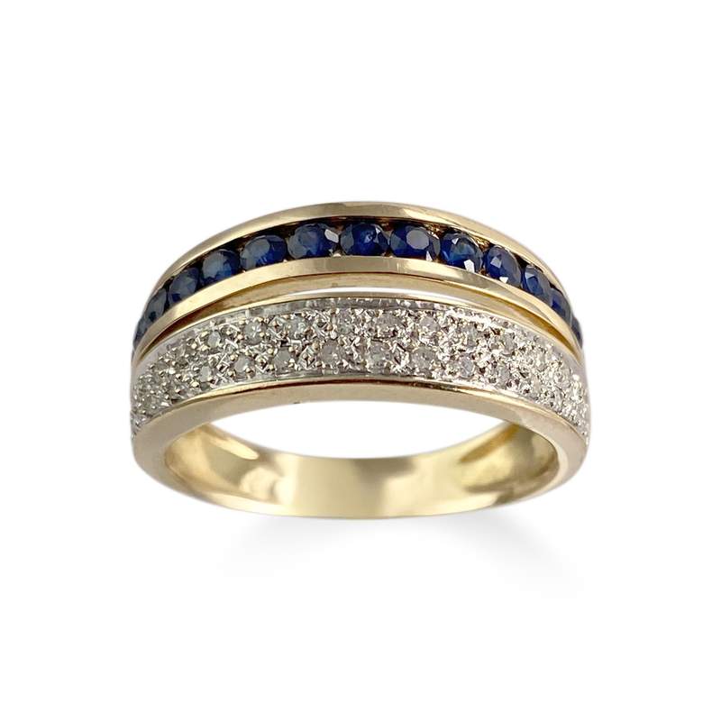 Bague d'occasion  or 750 2 tons diamants saphirs - vue 1