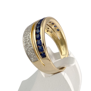 Bague d'occasion  or 750 2 tons diamants saphirs