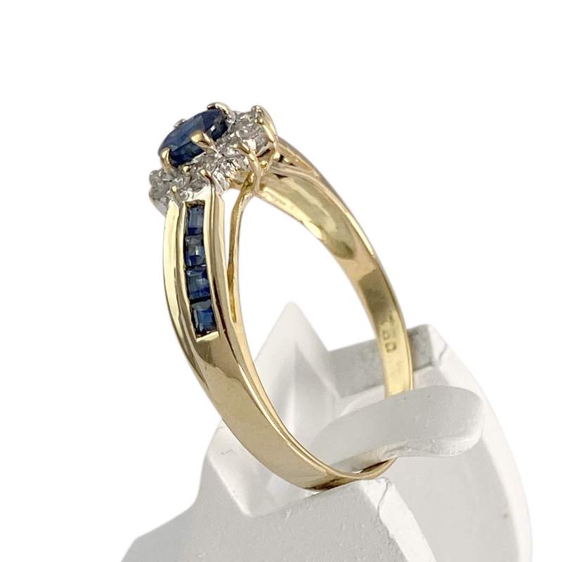 Bague d'occasion or 750 jaune diamants saphirs - vue 2