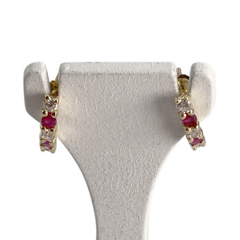 Boucles d'oreilles d'occasion or 750 jaunezirconias rubis