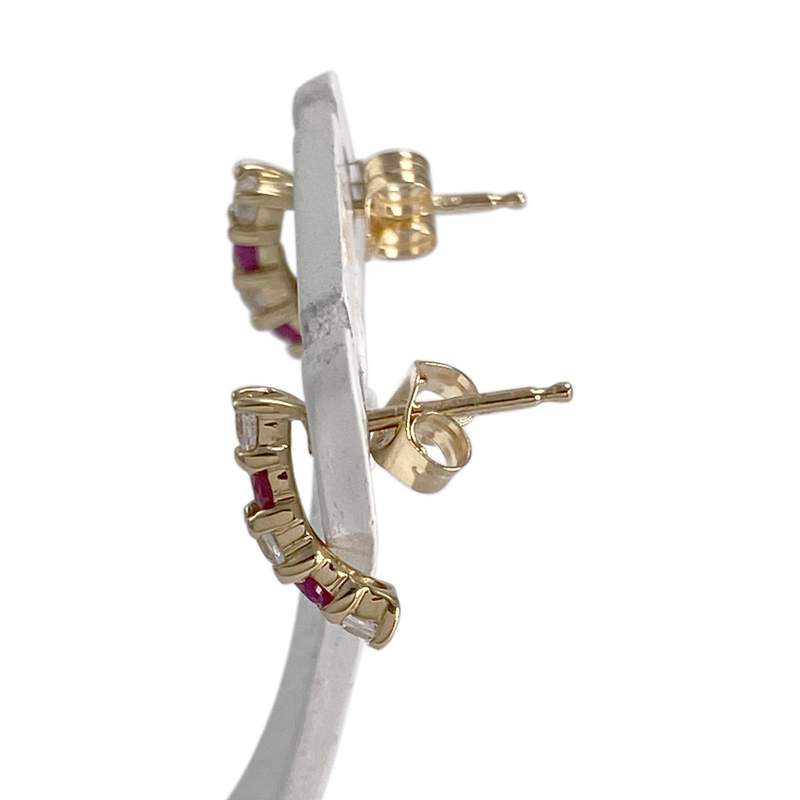 Pre-owned 14K yellow gold earrings with zirconia and rubies - view 2