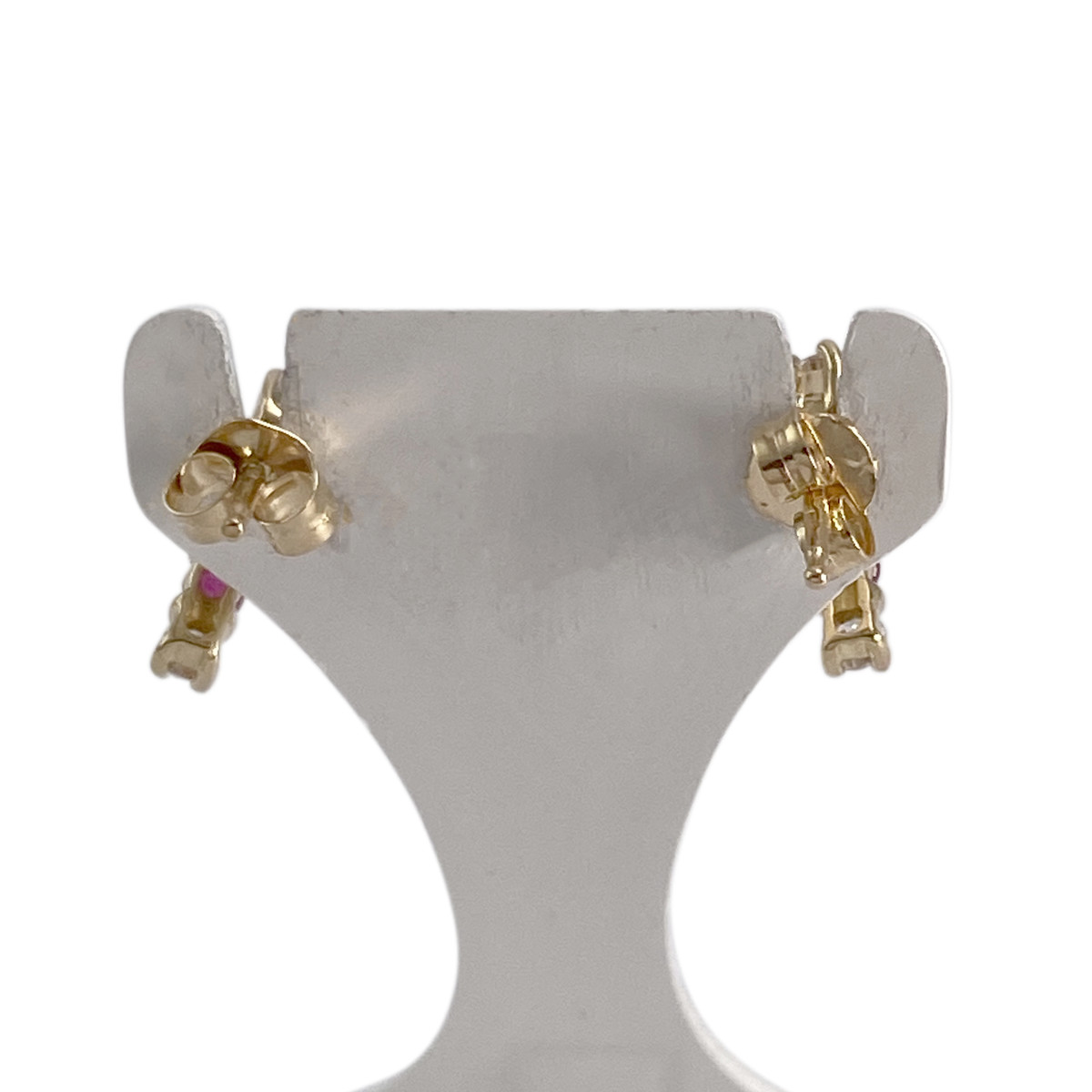 Boucles d'oreilles d'occasion or 750 jaunezirconias rubis - vue 3