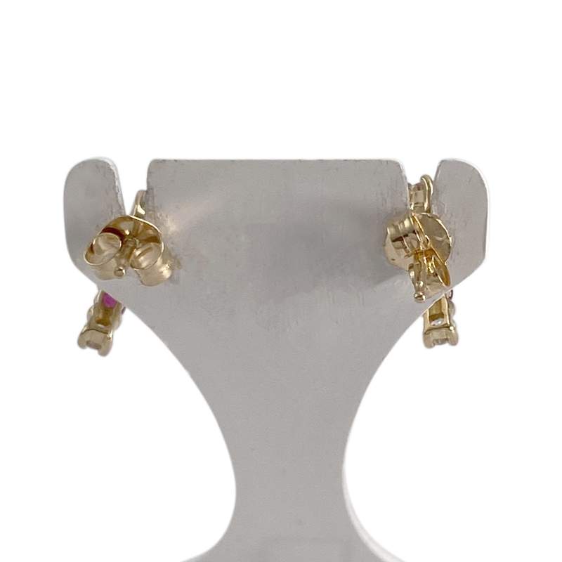 Pre-owned 14K yellow gold earrings with zirconia and rubies - view 3