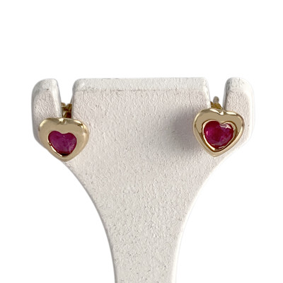 Boucles d'oreilles d'occasion or 750 jaune coeur rubis