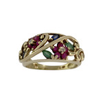 Bague d'occasion or 750 jaune diamants rubis saphir émeraudes - vue 1