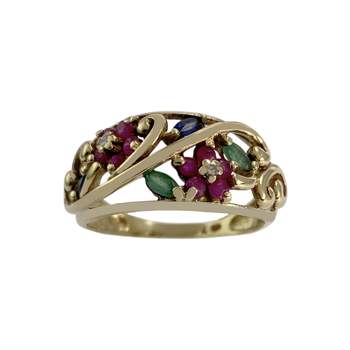 Bague d'occasion or 750 jaune diamants rubis saphir émeraudes