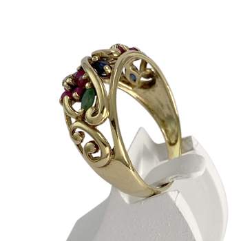 Bague d'occasion or 750 jaune diamants rubis saphir émeraudes