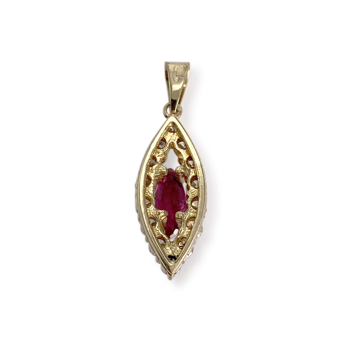 Pendentif d'occasion or 585 jaune rubis diamant - vue 2