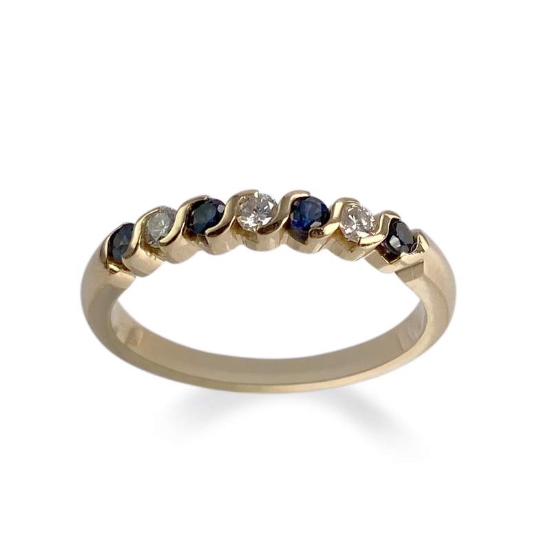 Bague d'occasion or 750 jaune diamants saphirs - vue 1