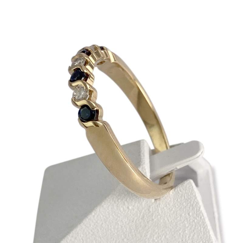 Bague d'occasion or 750 jaune diamants saphirs - vue 2