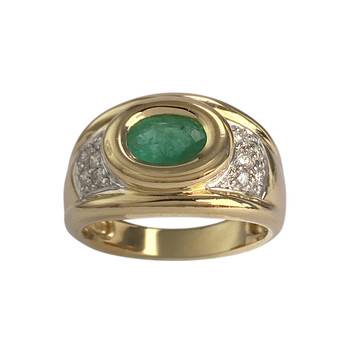 Bague d'occasion or 750 2 tons diamants émeraude