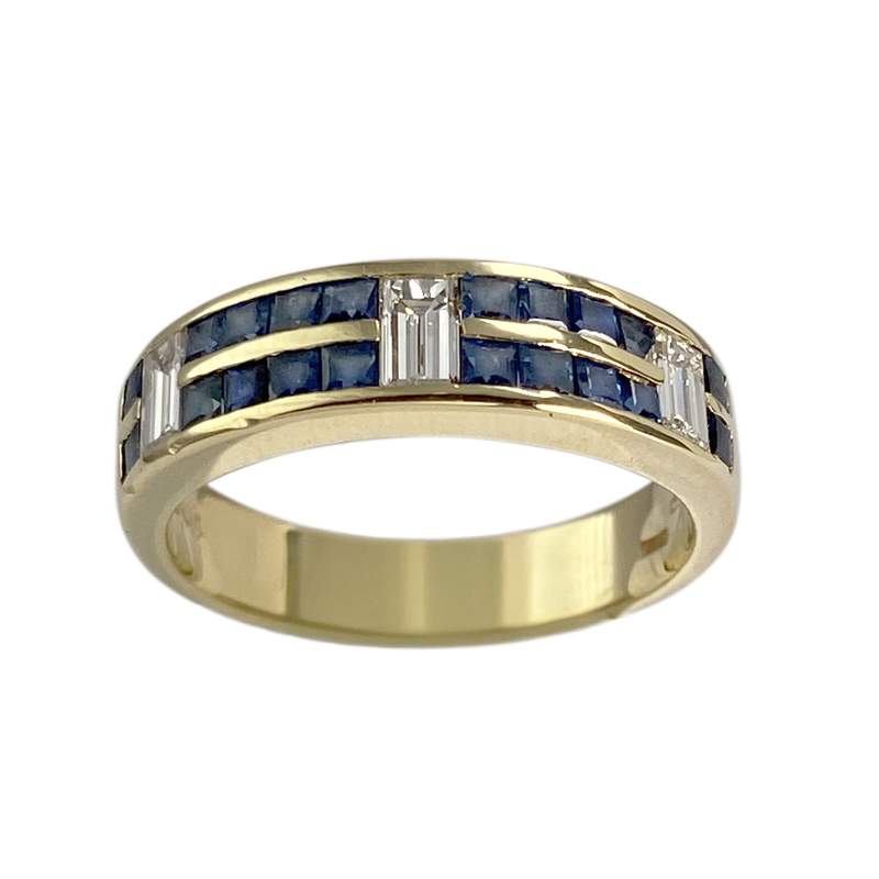 Bague d'occasion or 750 jaune diamants saphirs - vue 1