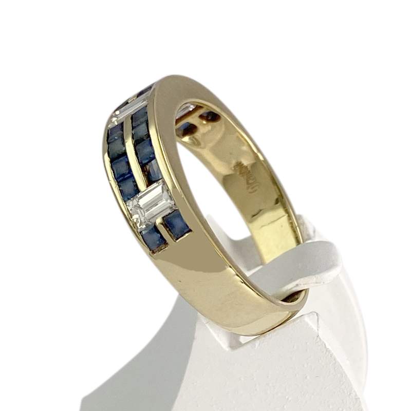 Bague d'occasion or 750 jaune diamants saphirs - vue 2