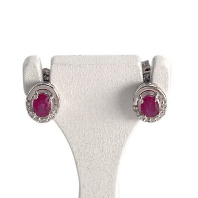 Boucles d'oreilles d'occasion or 750 blanc diamants rubis - vue 1