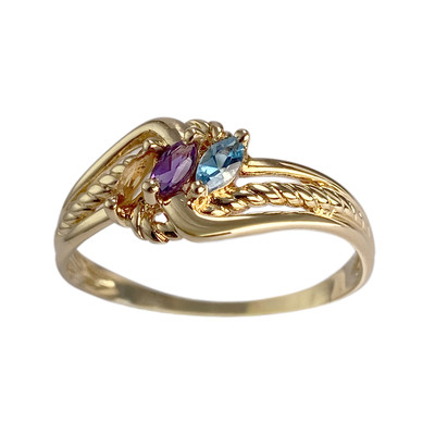 Bague d'occasion or 750 jaune amethyste citrine topaze traitée swiss blue - vue 1