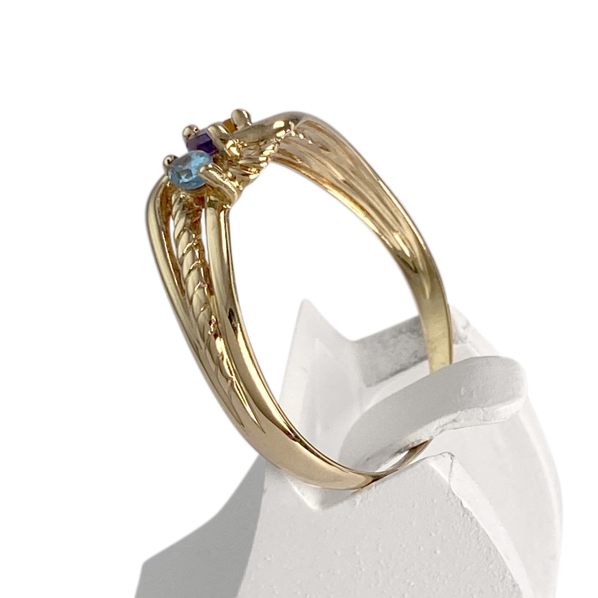 Bague d'occasion or 750 jaune amethyste citrine topaze traitée swiss blue - vue 2