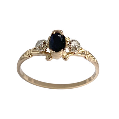 Second-hand gold 750 2-tone sapphire diamond ring