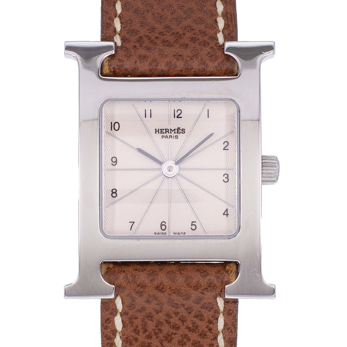 Pre-owned HERMES Heure H women's quartz watch with original leather strap - view D1