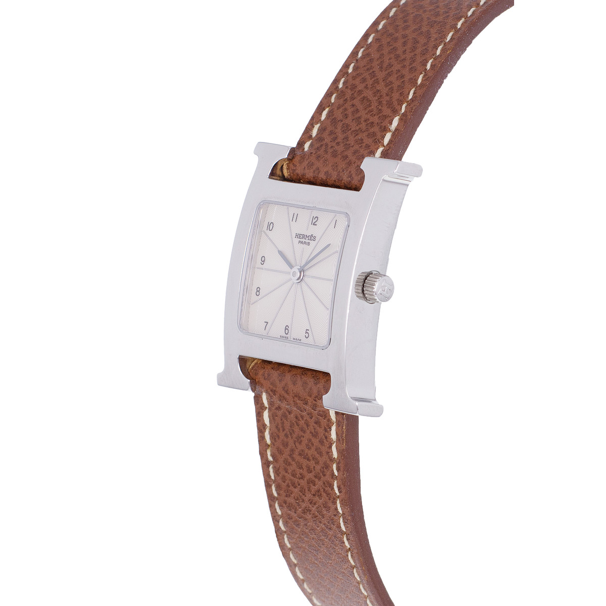 Pre-owned HERMES Heure H women's quartz watch with original leather strap - view D2