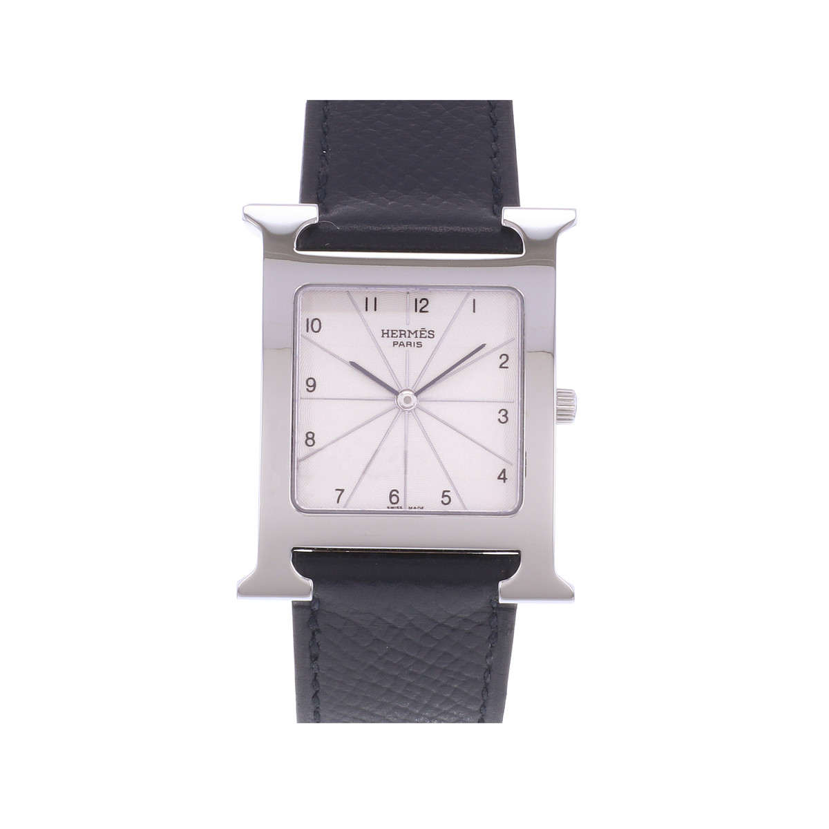 Pre-owned HERMES Heure H men's quartz watch with original leather strap